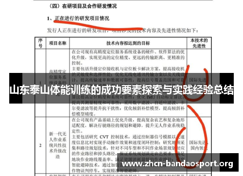 山东泰山体能训练的成功要素探索与实践经验总结