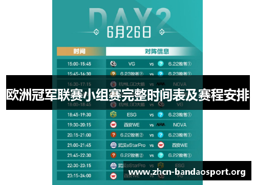 欧洲冠军联赛小组赛完整时间表及赛程安排